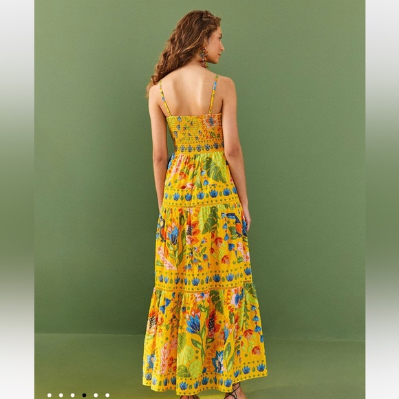 ☀️Farm Rio☀️Yellow Summer Garden Sleeveless Maxi Dress(Small or Medium) - Picture 5 of 9